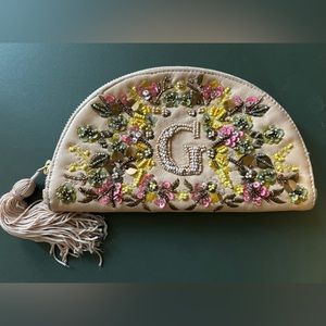 Anthropologie Anna Harlow Russo Monogram G Clutch Purse Sequin Beaded